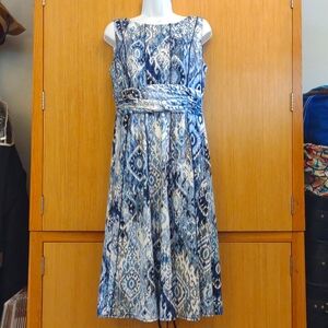 Perceptions SZ 12 Geometric Blue/White Sleeveless Dress
